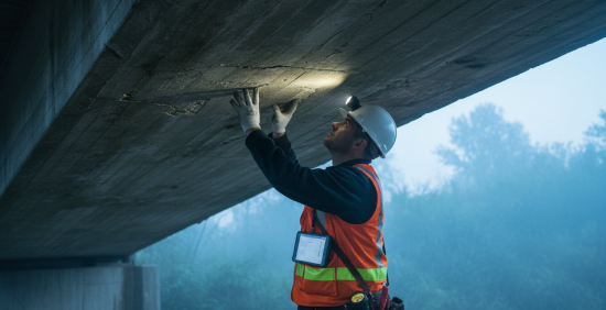 260413_CERTANIA_Labrotest_AI_Inspector_examining_concrete_bridge_underside 260413_CERTANIA_Labrotest_AI_Inspector_examining_concrete_bridge_underside