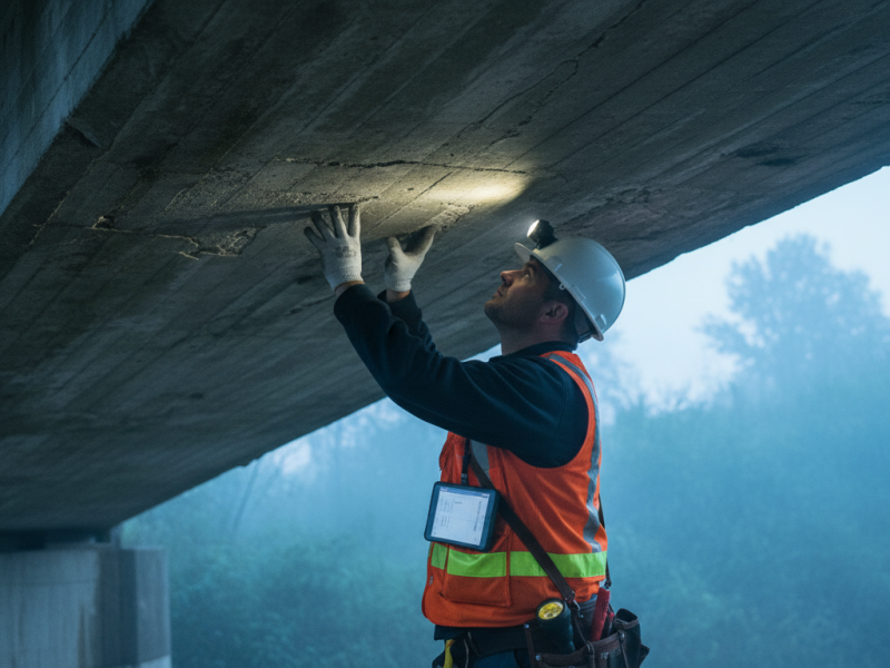260413_CERTANIA_Labrotest_AI_Inspector_examining_concrete_bridge_underside 260413_CERTANIA_Labrotest_AI_Inspector_examining_concrete_bridge_underside